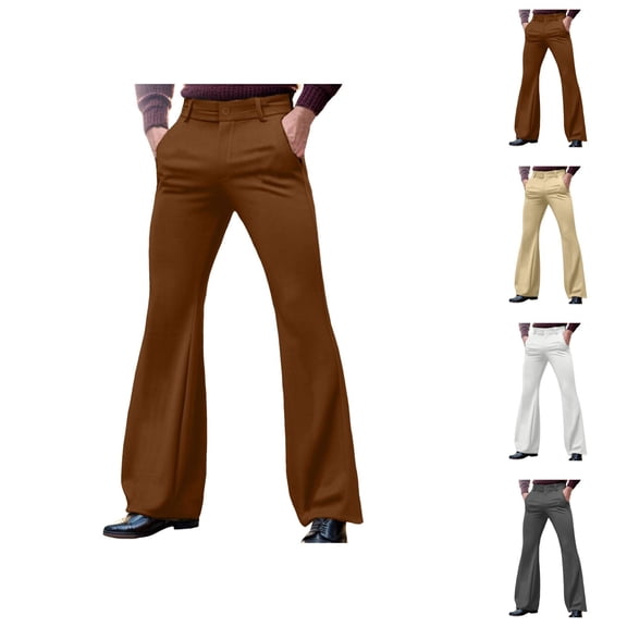 Mens Bell Bottom Pants 70s 2026 Casual Retro with Pockets Dress Pants Flared Trousers 70s Disco Outfits