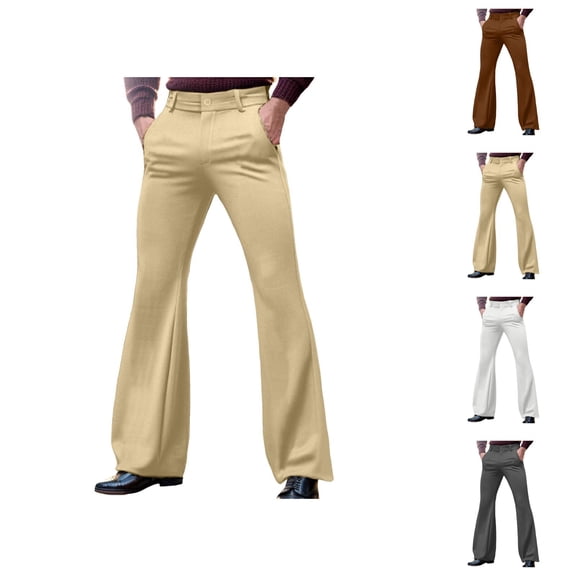Mens Bell Bottom Pants 70s 2026 Casual Retro with Pockets Dress Pants Flared Trousers 70s Disco Outfits