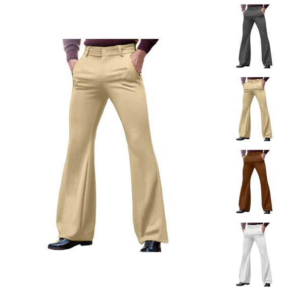 Mens Bell Bottom Pants 70s 2026 Retro Casual Dress Pants with Pockets Flared Trousers 70s Disco Outfits