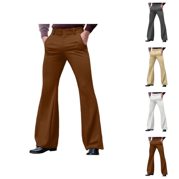 Mens Bell Bottom Pants 70s 2026 Retro Casual Flared Trousers Dress Pants with Pockets 70s Disco Outfits