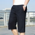 thumbnail image 1 of Mens Below Knee 3/4 Long Cargo Shorts Elastic Loose Fit Cotton Casual Twill Capri Pant,Beach Short Pant for Men (Navy,XXXXL), 1 of 6