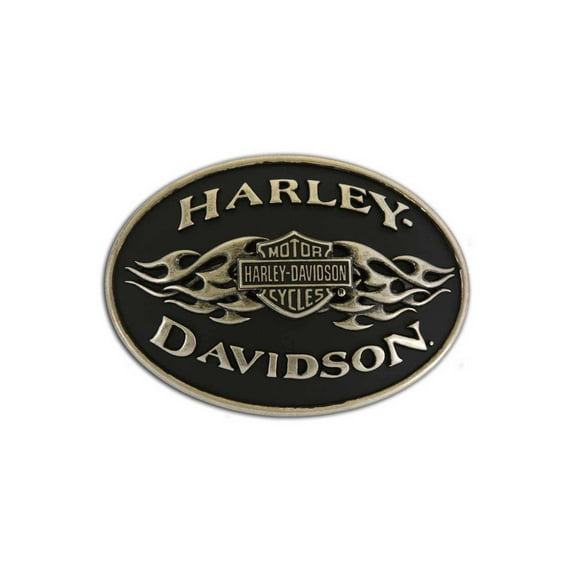 Mens Belt Buckle black Flame Brushed Chrome HDMBU10070, Harley Davidson