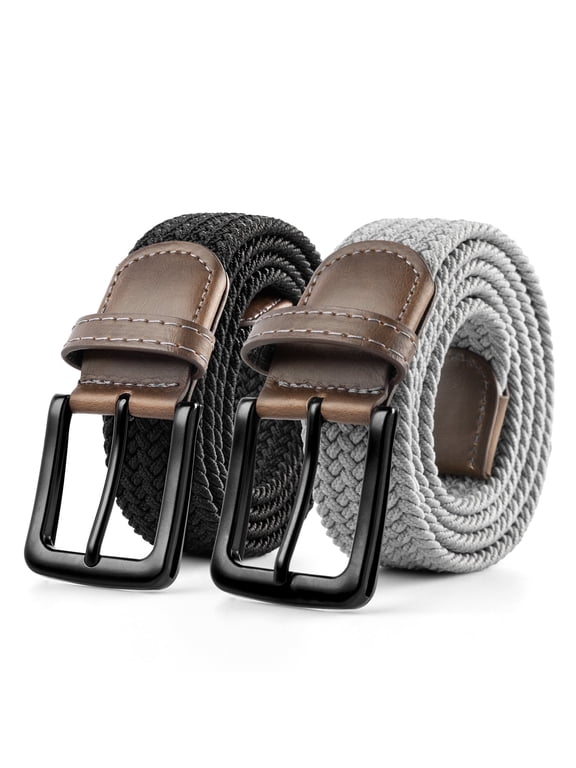 Braided Belts for Men Elastic Belt for Casual Baseball Belt Black&Gray