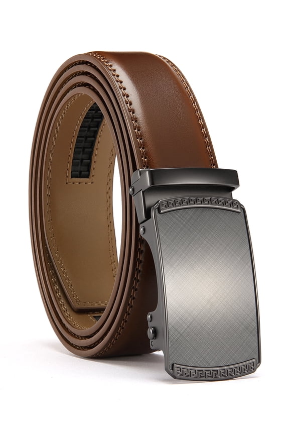 Mens Belt Leather Belt, Ratchet Belt with Automatic Sliding Buckle for Casual, 1 3/8"(35mm)