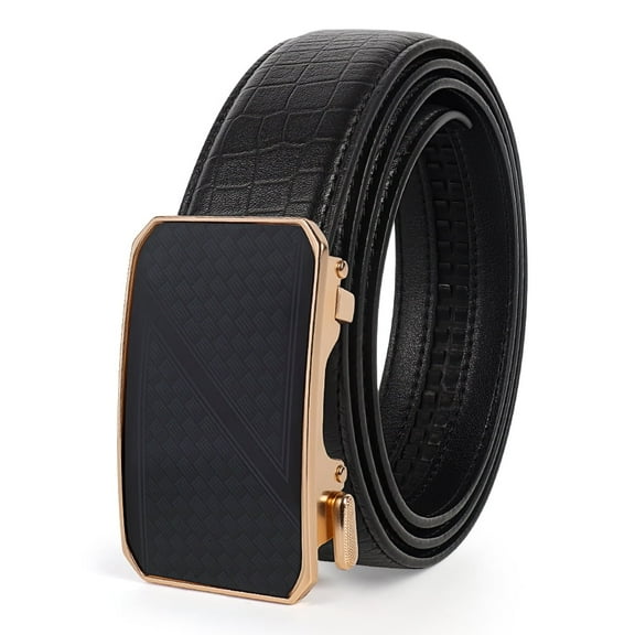 Mens Belt Leather Ratchet Belt for Dress Pants Casual Automatic Buckle Belt Fit 28"-46" Waist, 1 3/8" Wide, Black, X25016