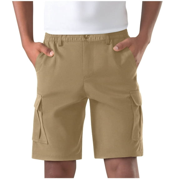 Mens Belt Loops Knee Length Cargo Shorts Summer 9"/10" Inseam Elastic Waist Button Short Pants Outdoor Casual Lightweight Quick Dry Pants for Work