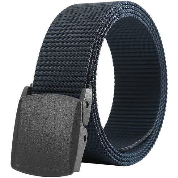 Mens Belt Web,Nylon Webbing Canvas  Belt with Plastic Buckle Breathable for Work and Travel Trim to Fit 27- 46" Waist (Navy Blue)