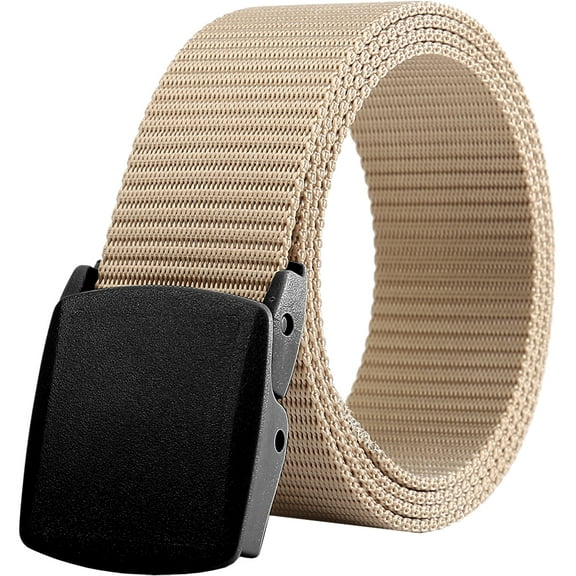 Mens Belt Web,Nylon Webbing Canvas Belt with Plastic Buckle Breathable for Work and Travel Trim to Fit 27- 46" Waist(Wheat Tan)