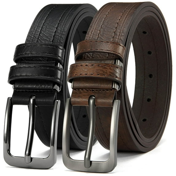 YOORAN Men's Belt,2 Pack Genuine Leather Formal Belt Casual Jeans Classic Belt 1.25 inch