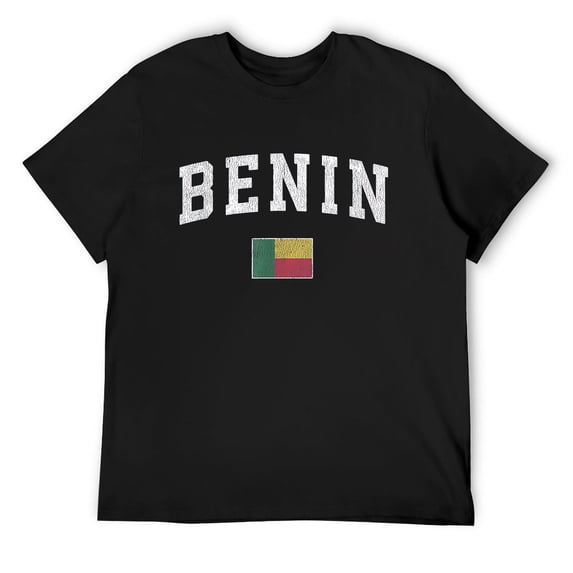 Mens Benin T-Shirt Vintage Sports Design Beninese Flag Tee Black X-Large