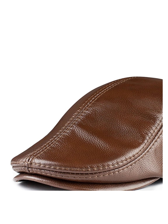 Mens Beret Real Leather Flat Cap Brown Earflaps Warm Autumn Winter Driver Hat Newsboy ,Fashion