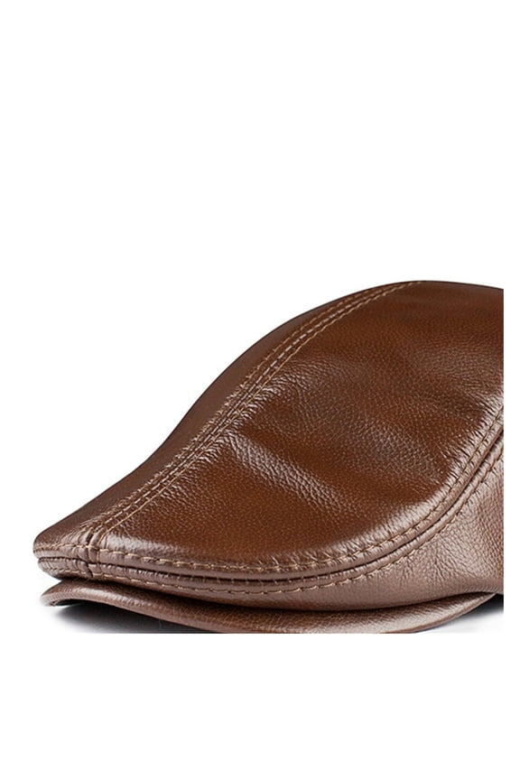 Mens Beret Real Leather Flat Cap Brown Earflaps Warm Autumn Winter Driver Hat Newsboy ,Fashion