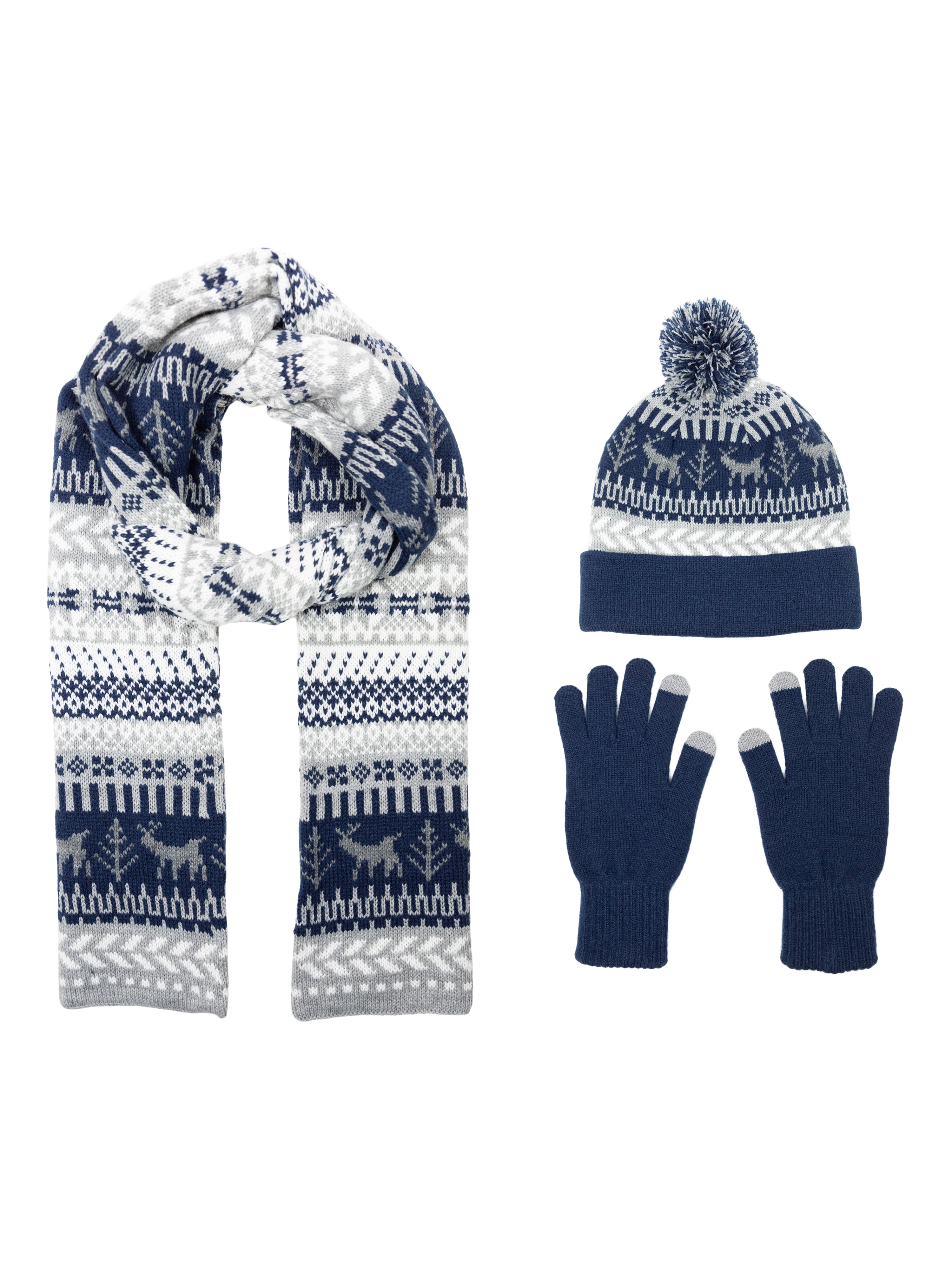 Mens Berkshire Cold Weather 3 Piece Set: Beanie Style Hat, I-Touch Gloves and Scarf