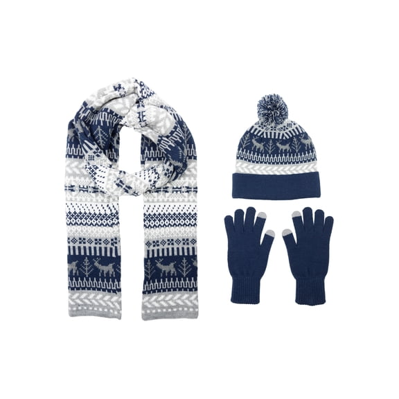 Mens Berkshire Cold Weather 3 Piece Set: Beanie Style Hat, I-Touch Gloves and Scarf