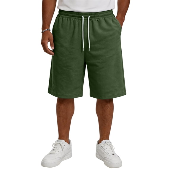 Mens Bermuda Athletic Shorts Casual Sweat Shorts with Pockets Drawstring 9" Knee Length Pants