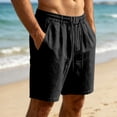 thumbnail image 1 of Mens Bermuda Linen Shorts Knee Length Elastic Waist Drawstring Shorts Casual Wide Leg Summer Shorts with Pockets Black L, 1 of 9