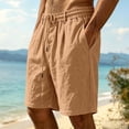 thumbnail image 1 of Mens Bermuda Linen Shorts Knee Length Elastic Waist Drawstring Shorts Casual Wide Leg Summer Shorts with Pockets Earthy Yellow M, 1 of 9