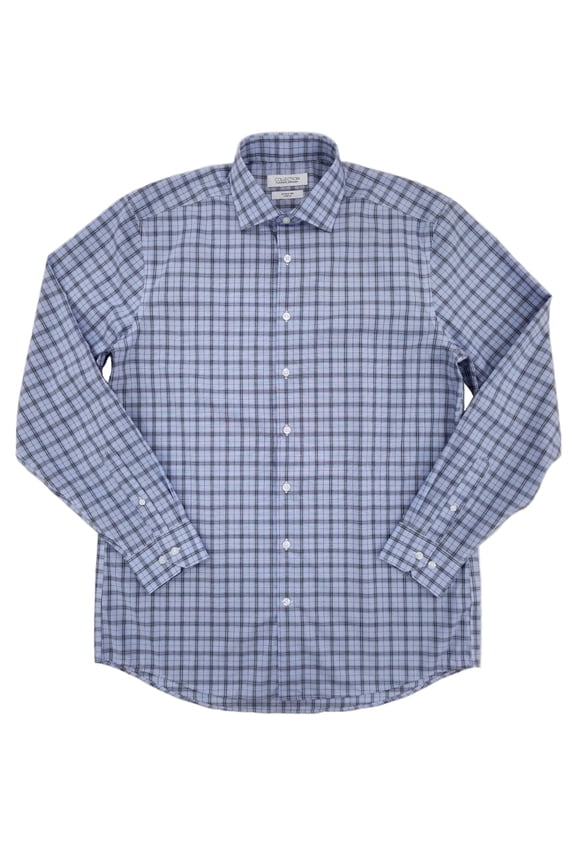 Mens Berry Blue Glen Plaid Stretch Long Sleeve Dress Shirt 16.5 / 32-33