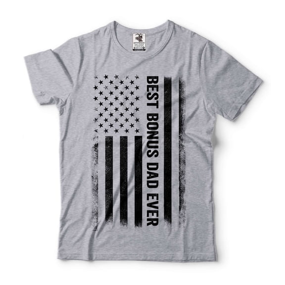 Mens Best Bonus Dad Ever T-Shirt Father's Day Step Dad Shirts Bonus Dad USA Patriotic Flag Tee (Large Grey)