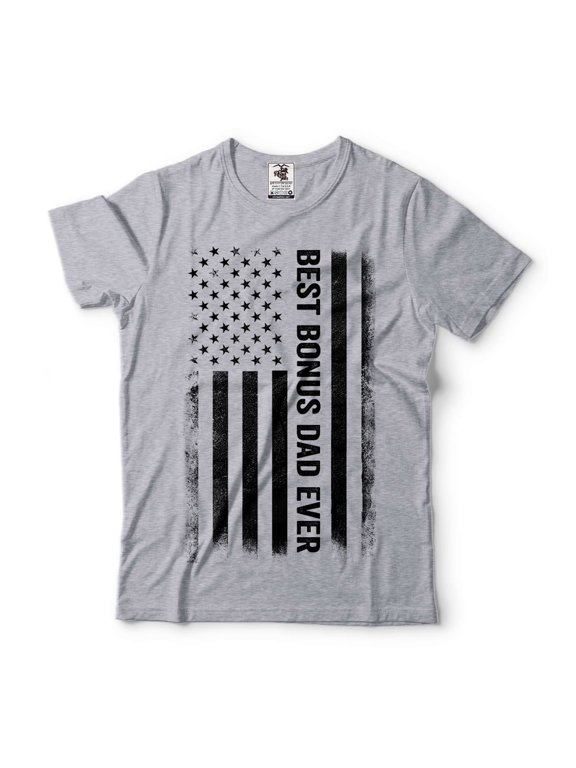 Mens Best Bonus Dad Ever T-Shirt Father's Day Step Dad Shirts Bonus Dad USA Patriotic Flag Tee (Small Grey)
