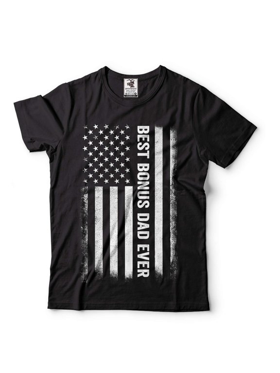 Mens Best Bonus Dad Ever T-Shirt Father's Day Step Dad Shirts Bonus Dad USA Patriotic Flag Tee