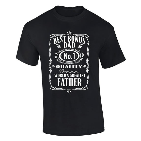 Mens Best Bonus Dad Number 1 Quality Premium World's Greatest Father American Whiskey Logo Parody Short Sleeve T-shirt Graphic Tee-Black-small