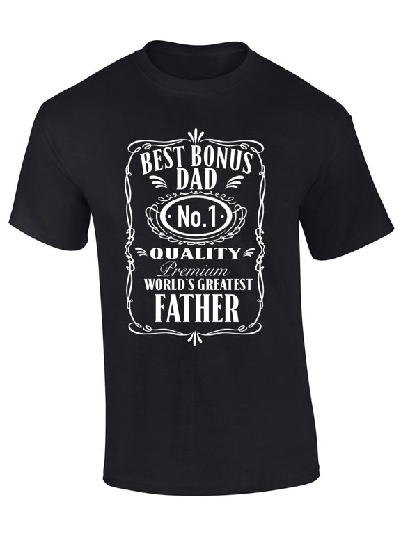 Mens Best Bonus Dad Number 1 Quality Premium World's Greatest Father American Whiskey Logo Parody Short Sleeve T-shirt Graphic Tee-Black-xxl