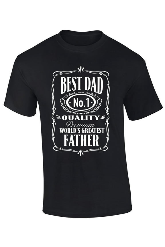 Mens Best Dad Number 1 Quality Premium World's Greatest Father American Whiskey Logo Parody Short Sleeve T-shirt Graphic Tee-Black-large