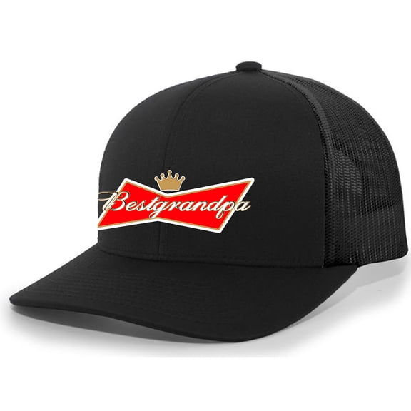 Mens Best Grandpa Ever Hat Embroidered Funny Red American Can Logo Parody Mens Baseball Cap Mesh Snap Back Trucker Hat-Black-small