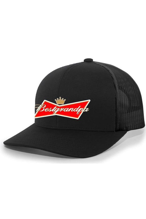 Mens Best Grandpa Ever Hat Embroidered Funny Red American Can Logo Parody Mens Baseball Cap Mesh Snap Back Trucker Hat-Black-small
