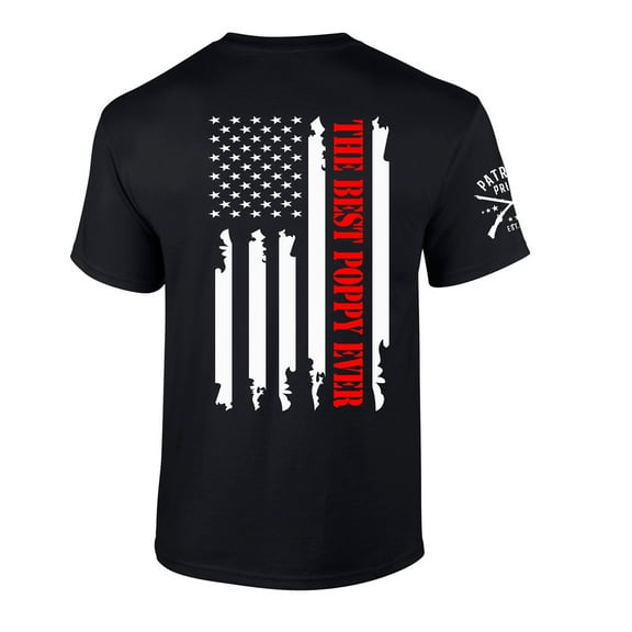 Mens Best Poppy Ever Shirt American Flag Patriotic USA Distressed Vertical Flag Short Sleeve T-shirt Graphic Tee-Black-xxl