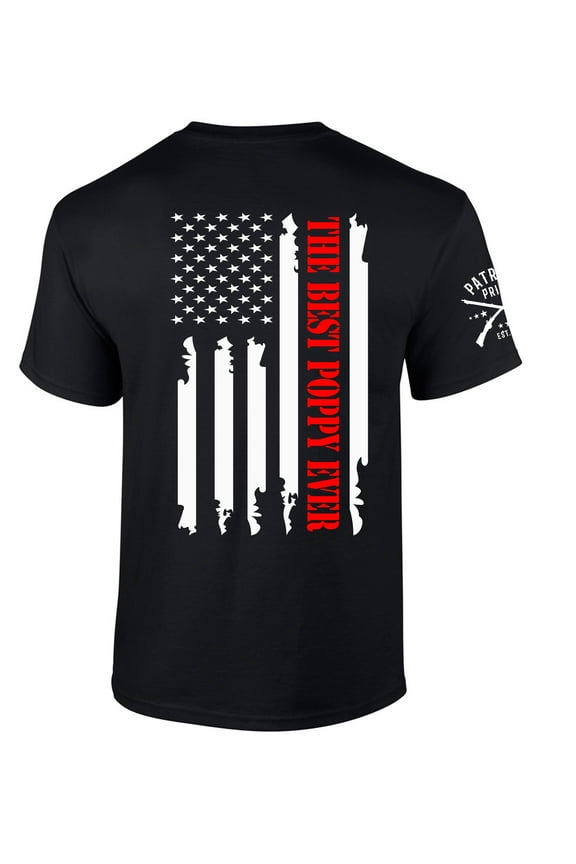 Mens Best Poppy Ever Shirt American Flag Patriotic USA Distressed Vertical Flag Short Sleeve T-shirt Graphic Tee-Black-xxl