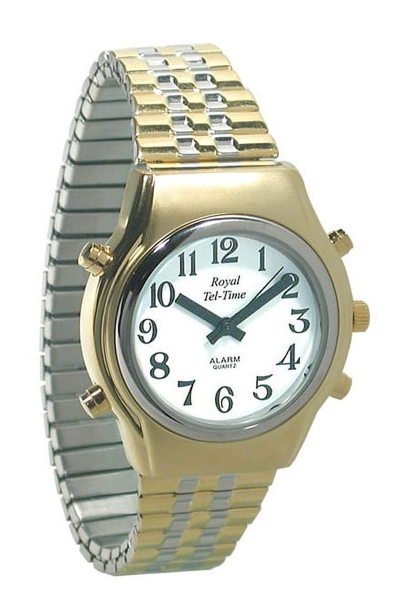 Mens Bi-Color Talking Watch-White Dial - Expansion Band