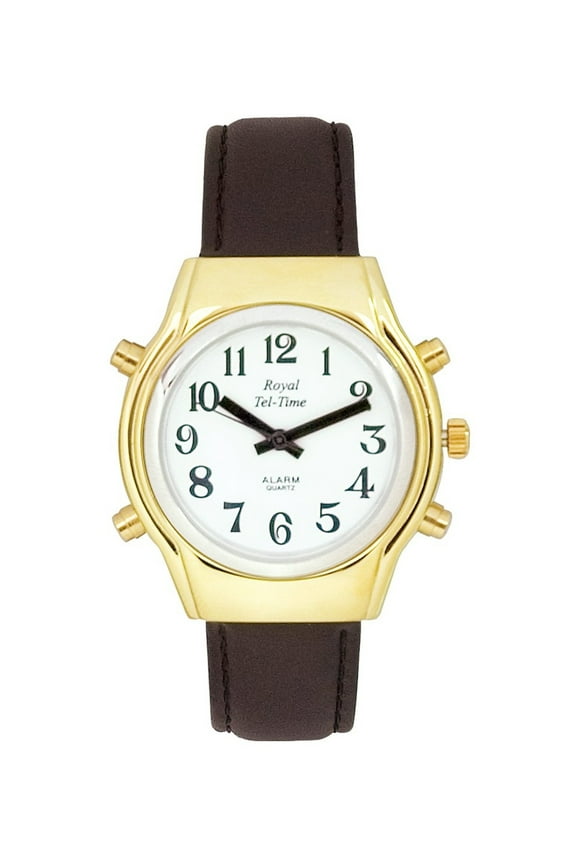 Mens Bi-Color Talking Watch - White Dial - Leather Band