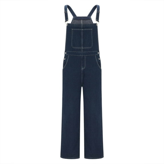 Mens Bib and Brace Overalls with Pockets Big and Tall Solid Wide Leg Long Jean Cargo Denim Pants Loose Fit Jumpsuits