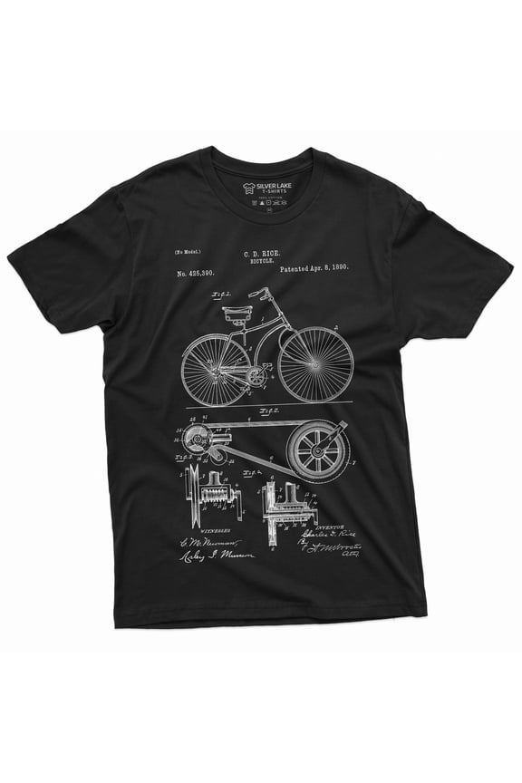 Mens Bicycle Patent 1860 T-Shirt Bike Invention History Cyclist Tee Shirt (Large Black)