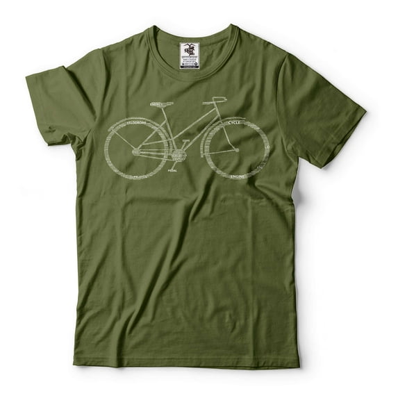 Mens Bicycle T-shirt Bicycle Part Names Shirt BMX Bike Shirt Bike Owner Shirt Gift For Adults (4X-Large Military Green)