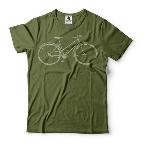 Mens Bicycle T-shirt Bicycle Part Names Shirt BMX Bike Shirt Bike Owner Shirt Gift For Adults (X-Large Military Green)