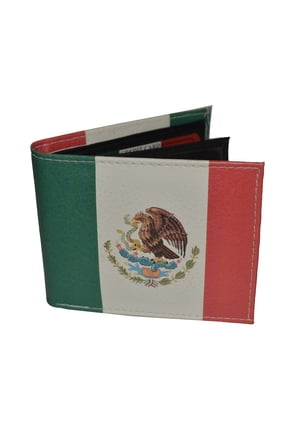 Mens Bifold Exotic Wallet Mexican flag with printed gift box.