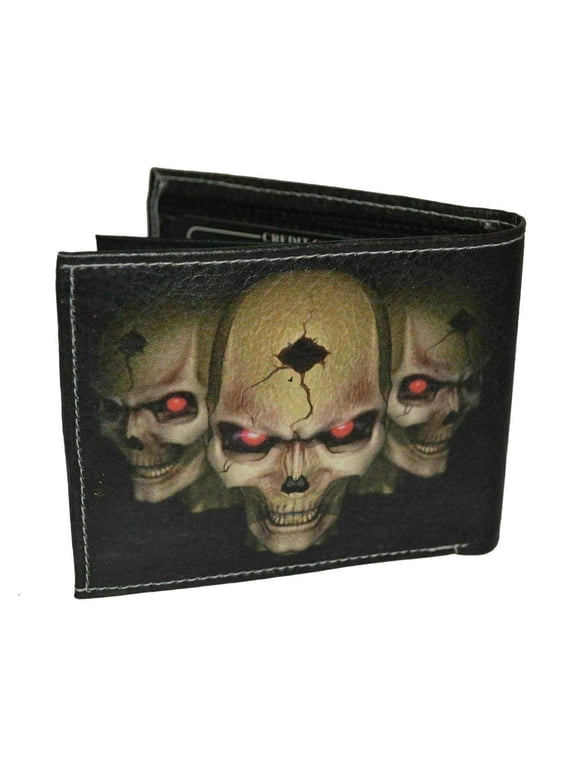 Mens Bifold Exotic Wallet Picture 3 Skulls with printed gift box