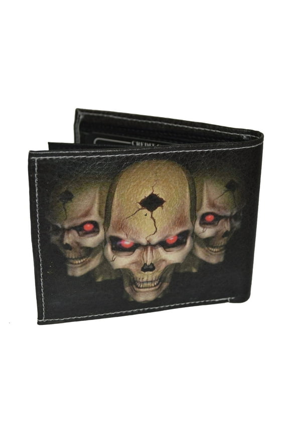 Mens Bifold Exotic Wallet Picture 3 Skulls with printed gift box