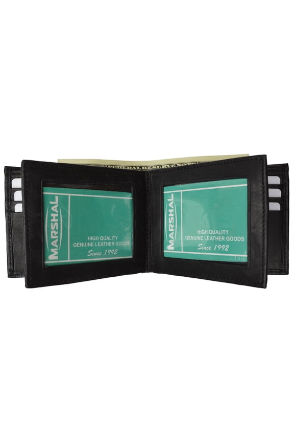 Mens Bifold Leather Wallet Middle Flaps Triple ID Window P 1852