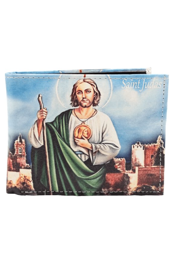 Mens Bifold Leather Wallet, Saint Judas Printed Leather Wallet