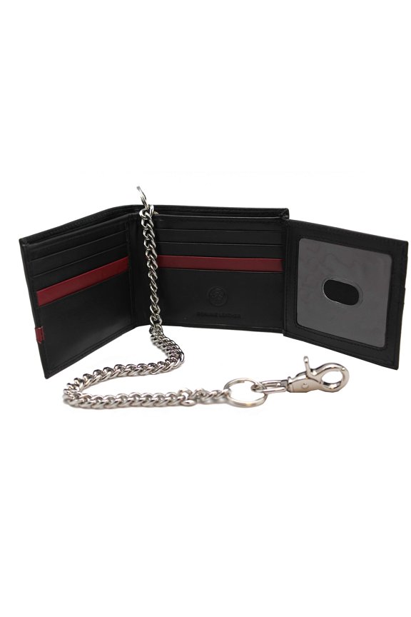 Mens Bifold Wallet with Chain Attached RFID Blocking Black Leather Wallet with Card Slots