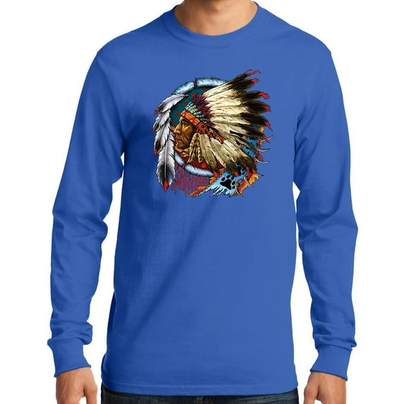 Mens Big Chief Dream-Catcher Long Sleeve Tee Shirt, 2XL Royal Blue (TALL Size)