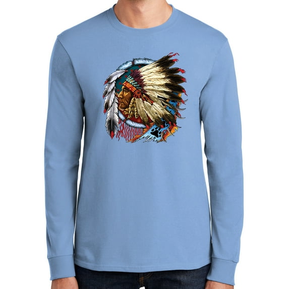 Mens Big Chief Dream-Catcher Long Sleeve Tee Shirt, 3XL Light Blue (TALL Size)