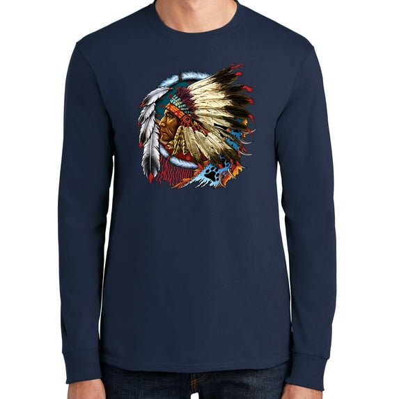 Mens Big Chief Dream-Catcher Long Sleeve Tee Shirt, 3XL Navy Blue