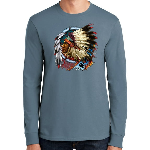 Mens Big Chief Dream-Catcher Long Sleeve Tee Shirt, 3XL Stonewashed Blue