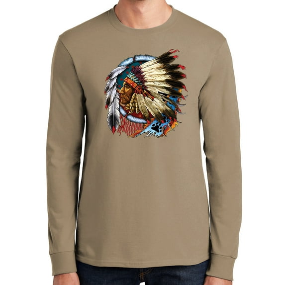Mens Big Chief Dream-Catcher Long Sleeve Tee Shirt, 4XL Sand (TALL Size)
