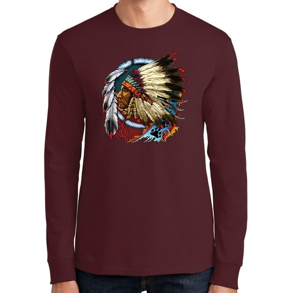 Mens Big Chief Dream-Catcher Long Sleeve Tee Shirt, XL Athletic Maroon